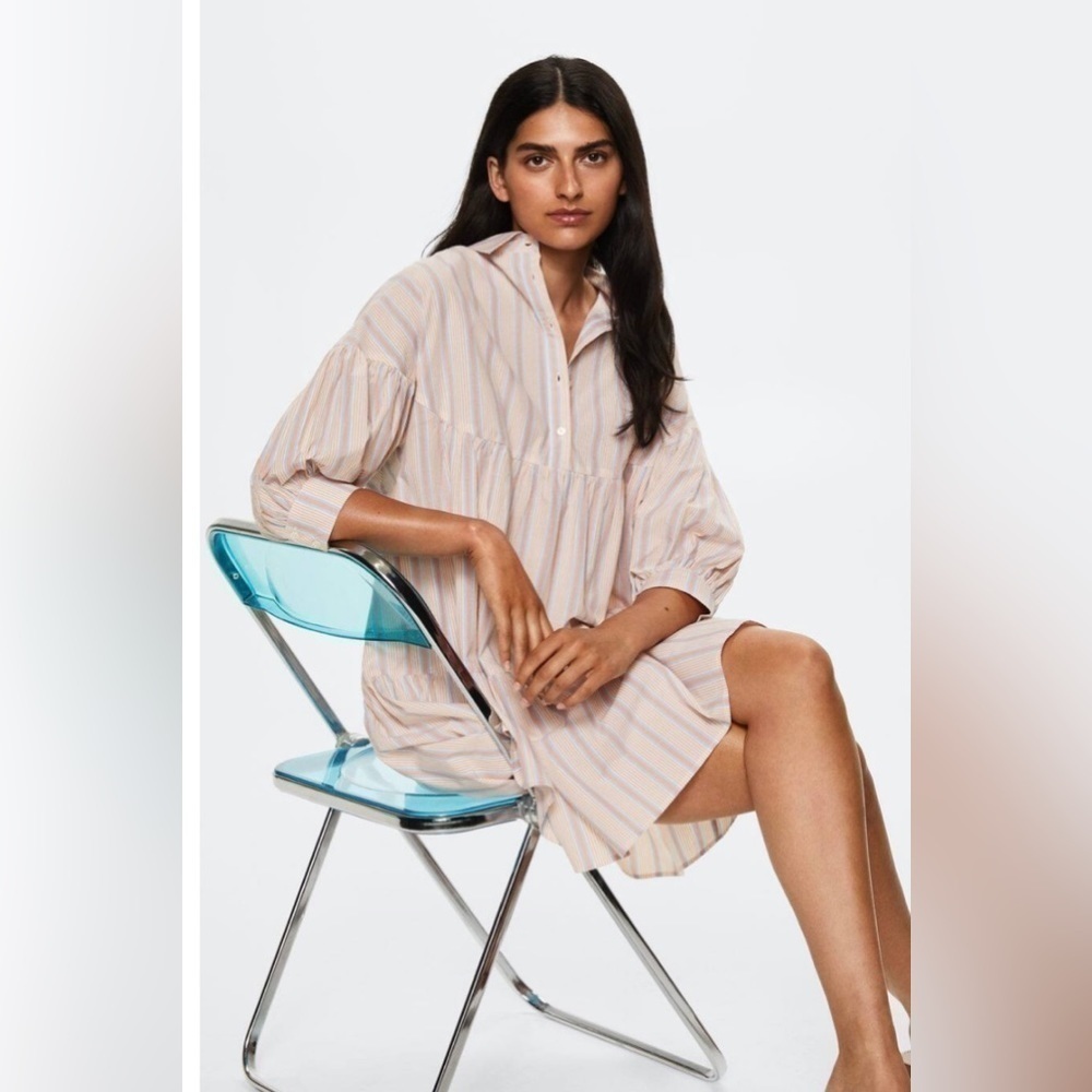 NWT Mango “Gabriela” Striped 100% Cotton Puff Sleeve Dress Size 6 - Picture 3 of 15